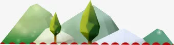 手绘绿色卡通大山小树免抠