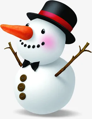 手绘黑色礼帽小雪人免抠