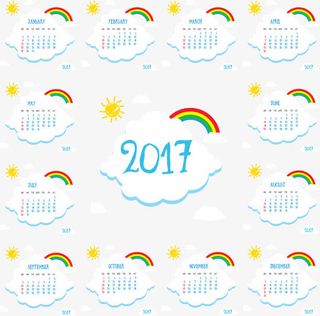 彩虹云彩2017日历免抠