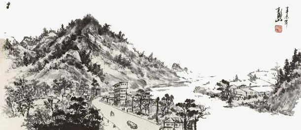 水墨乡村免抠