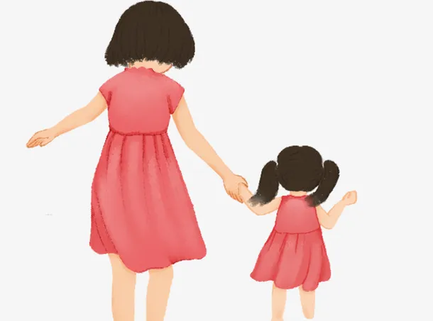 手绘水彩卡通插图母亲节母子装妈免抠