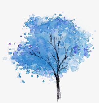 蓝色水印树木美景免抠