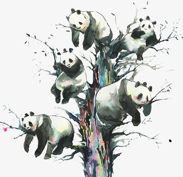 大树上的卡通熊猫免抠