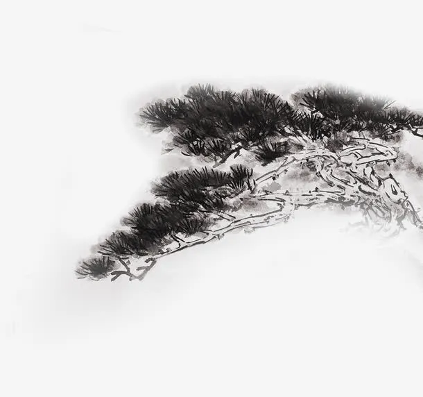 迎客松水墨画免抠
