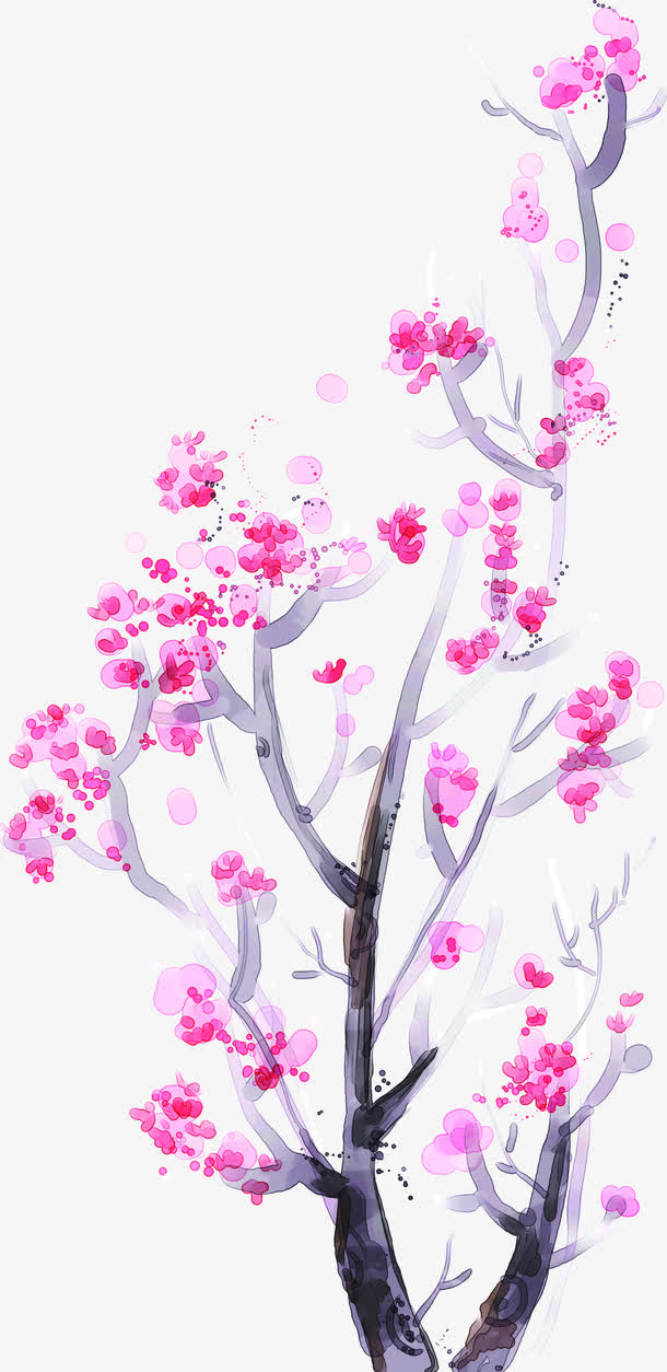 粉色桃花水彩手绘免抠