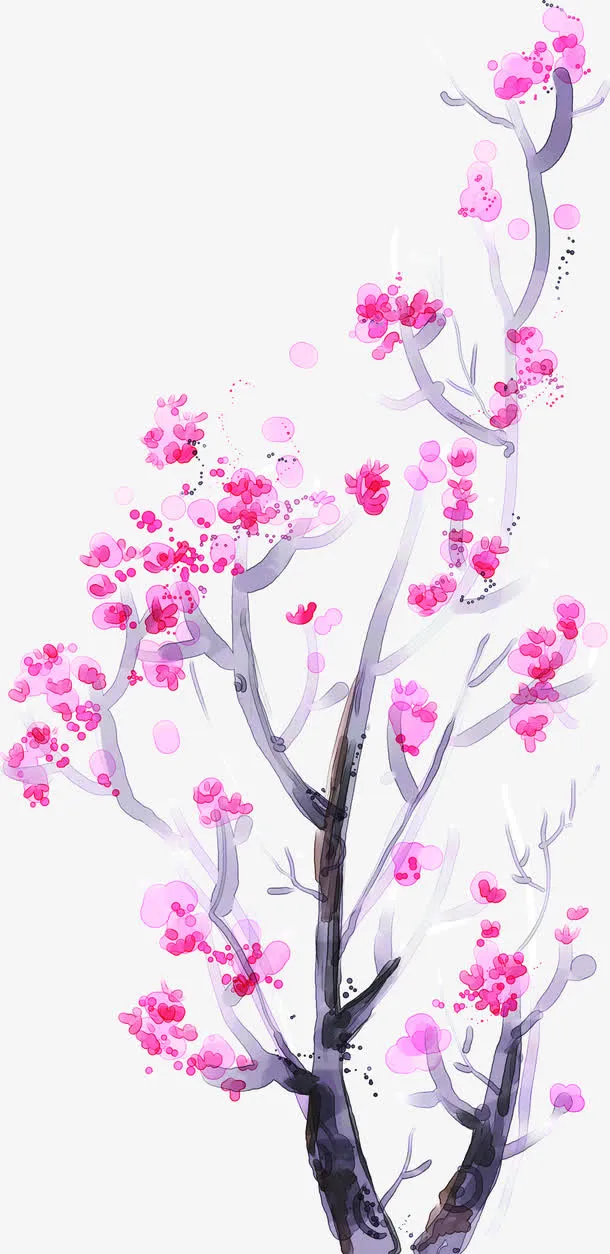 粉色桃花水彩手绘免抠