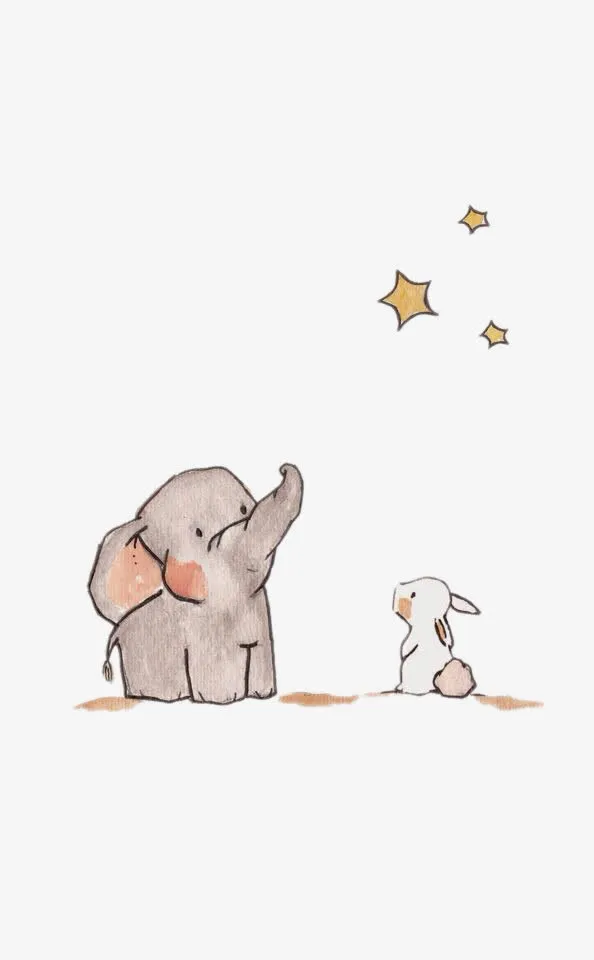 小象与小兔子看星星免抠