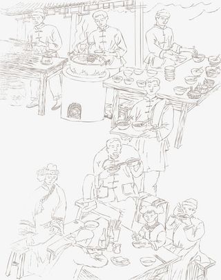 手绘中国风摆摊风景免抠