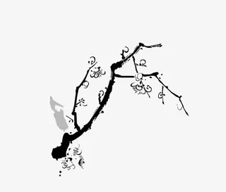 水墨梅花树枝免抠