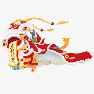 生肖鼠舞狮手绘元素免抠