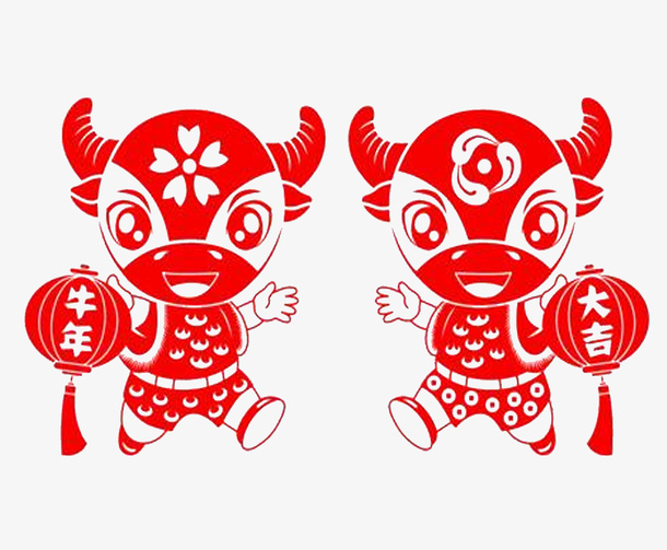 牛年剪纸图案免抠