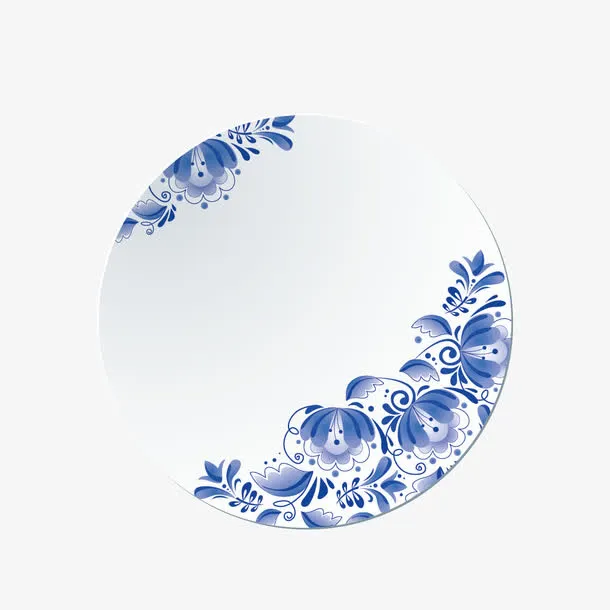 矢量青花瓷器圆花式盘花纹免抠
