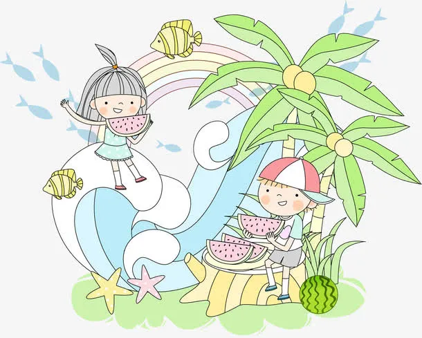 吃西瓜的孩子免抠
