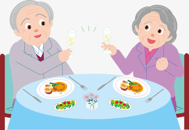 卡通老人吃饭场景免抠