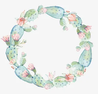 手绘卡通多肉仙人掌花环免抠