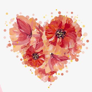 水彩爱心花朵免抠