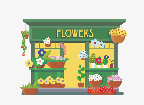 矢量卡通扁平化花店png免抠