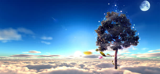 树木云海背景