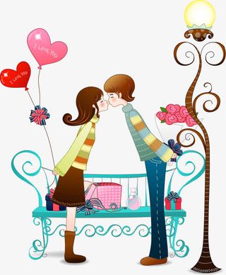 卡通情侣接吻爱心免抠