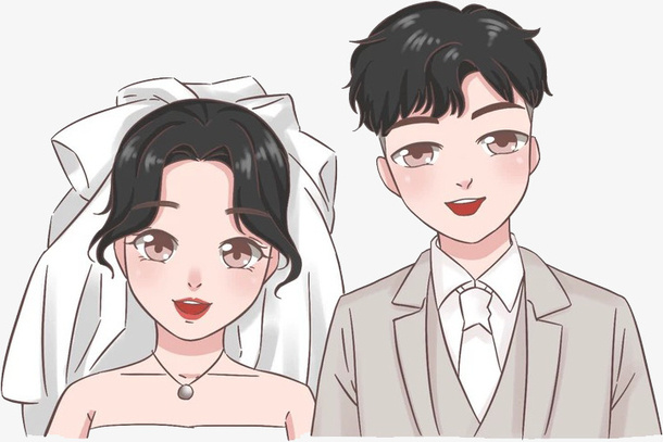 手绘结婚新人婚纱免抠