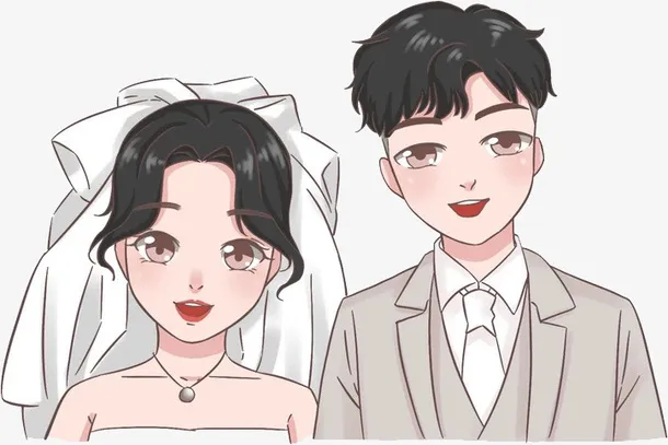 手绘结婚新人婚纱免抠