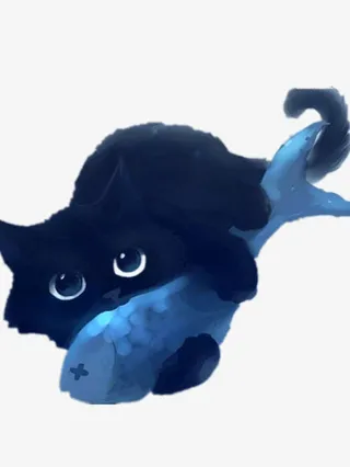 黑色小猫吃鱼免抠