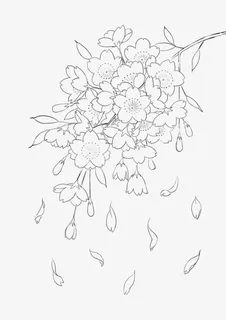 手绘黑色花朵绿叶落叶免抠