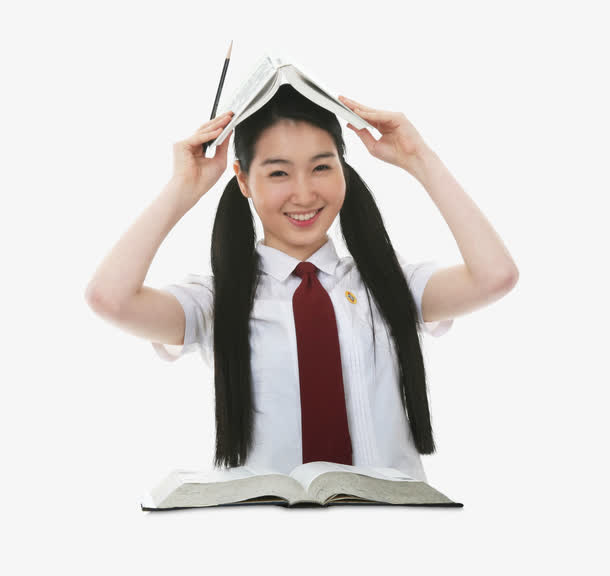 看书写作业的女学生免抠