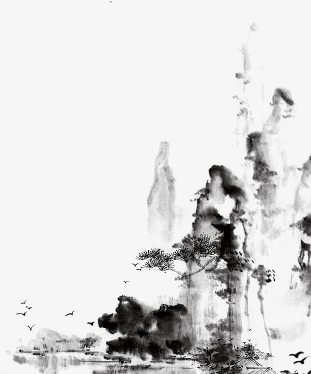 中国风水墨画免抠