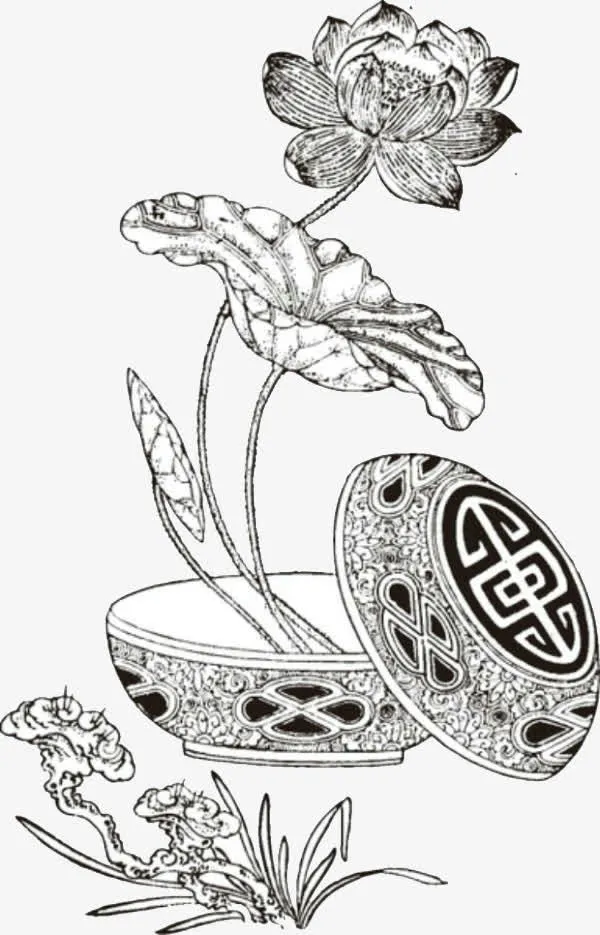 手绘荷花免抠