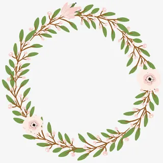 手绘植物花环免抠