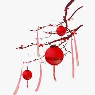 中国风水墨梅花灯笼免抠