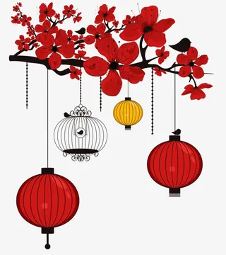 梅花鸟灯笼免抠