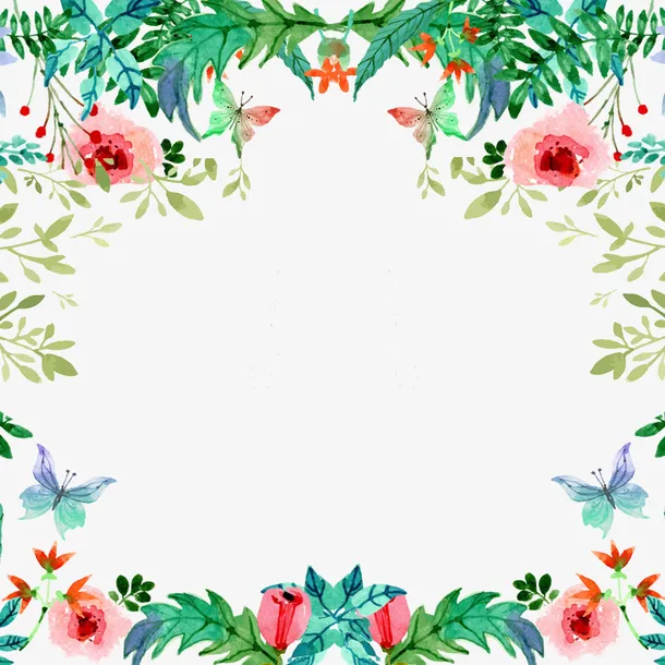 春天小清新绿色花朵叶子边框免抠