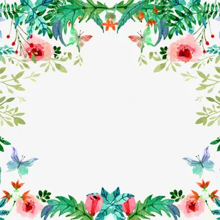 春天小清新绿色花朵叶子边框免抠