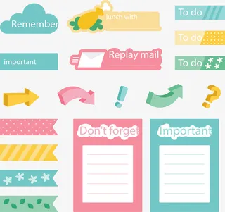 彩色小清新手账贴纸免抠标签元素