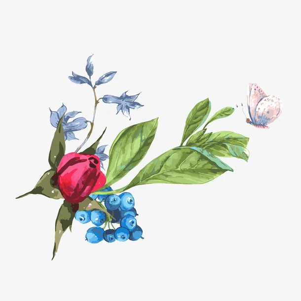 红色花朵绿色植物矢量图免抠