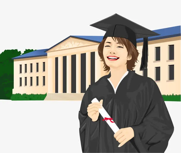 手绘穿学士服的短发美女矢量免抠