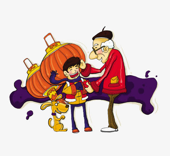 手绘过年拿压岁钱免抠