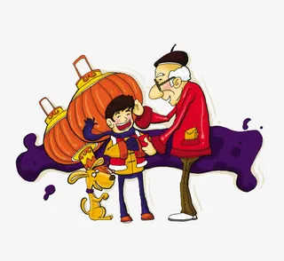 手绘过年拿压岁钱免抠