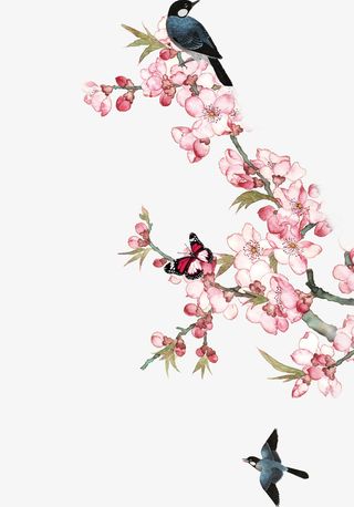 手绘桃花psd素材免抠