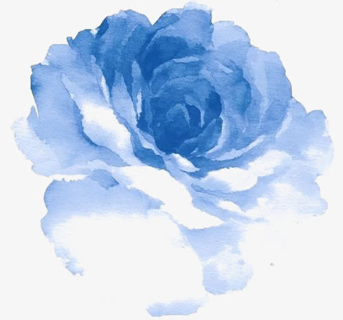蓝色水彩花免抠