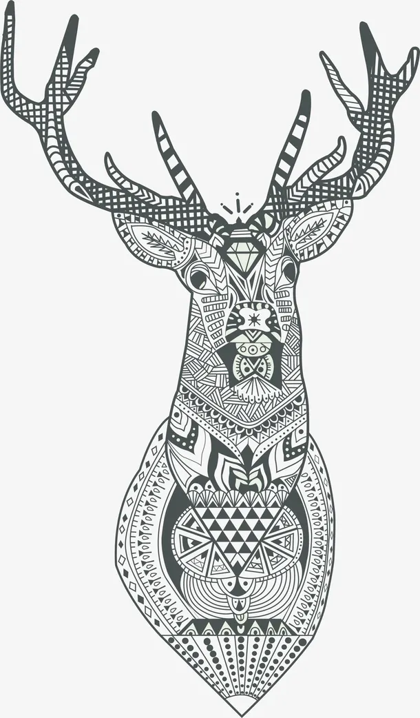 素描灰色麋鹿免抠