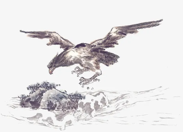 海面上的海雕国画免抠