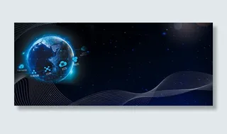 蓝色科技地球流动线条banner高清