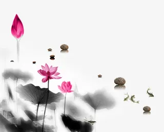 水墨风格造型元素荷花免抠