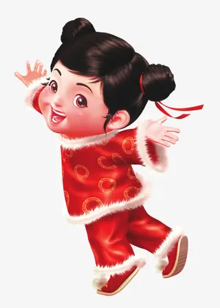 免抠透明红衣小女孩免抠