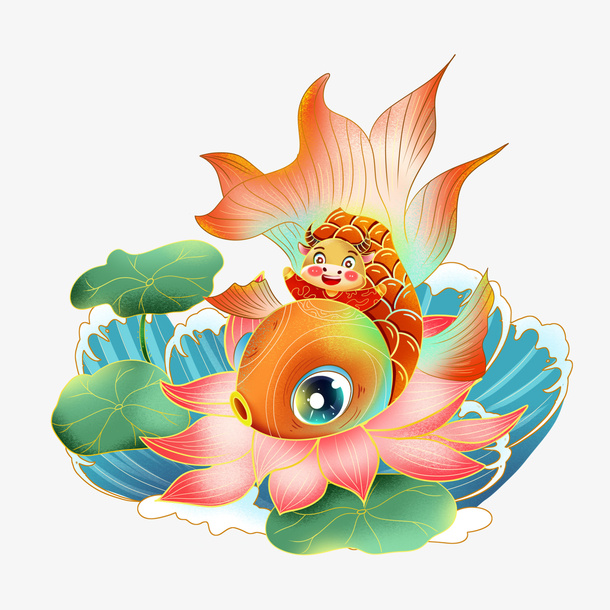 国潮水绘年年有鱼免抠