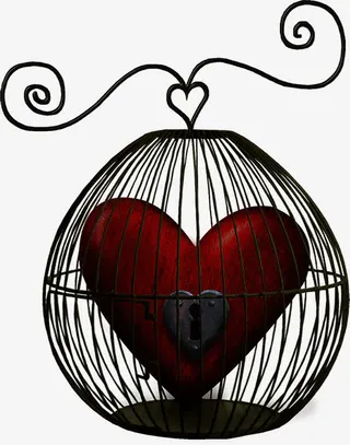 黑色鸟笼爱心七夕情人节免抠