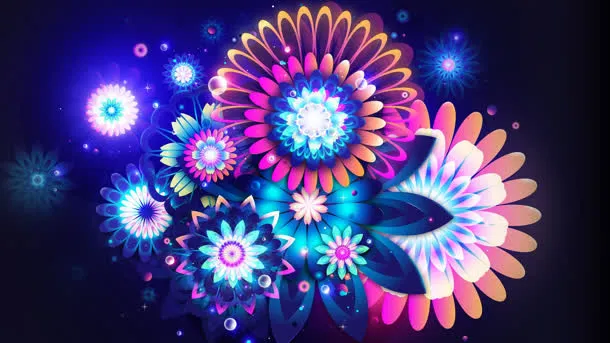 手绘彩色花朵光效免抠